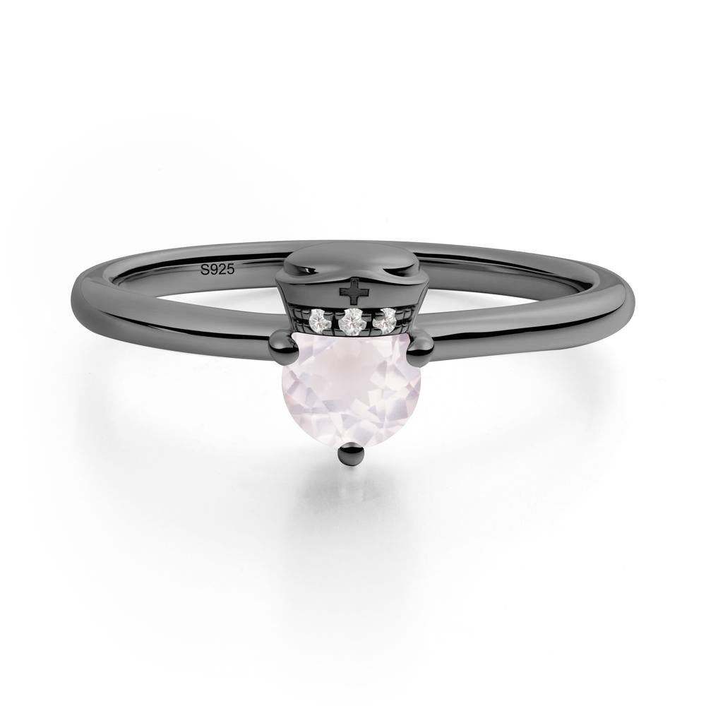 Cap Inspired Round Rose Quartz Ring - LUO Jewelry #metal_black finish sterling silver