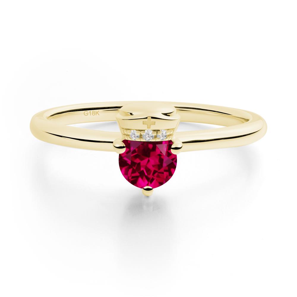 Cap Inspired Round Ruby Ring - LUO Jewelry #metal_18k yellow gold