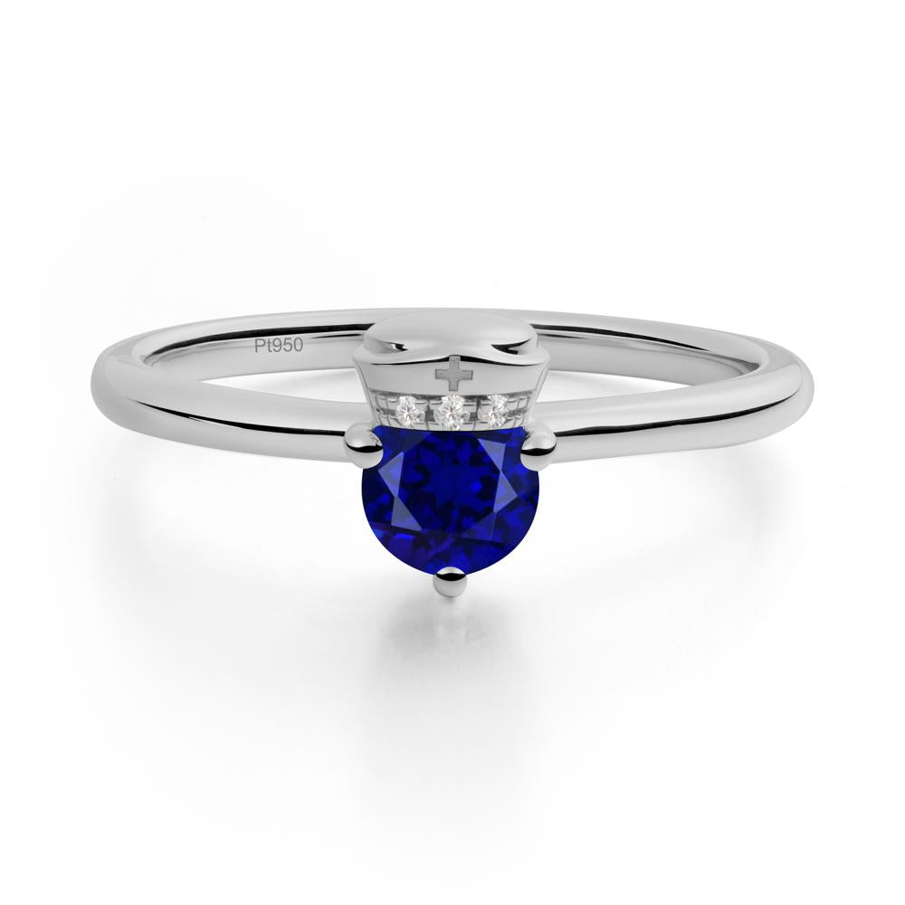 Nurse Cap Inspired Sapphire Ring - LUO Jewelry #metal_platinum