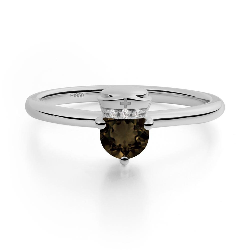 Cap Inspired Round Smoky Quartz Ring - LUO Jewelry #metal_platinum