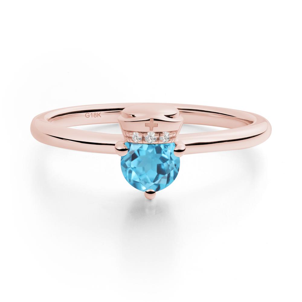 Nurse Cap Inspired Swiss Blue Topaz Ring - LUO Jewelry #metal_18k rose gold