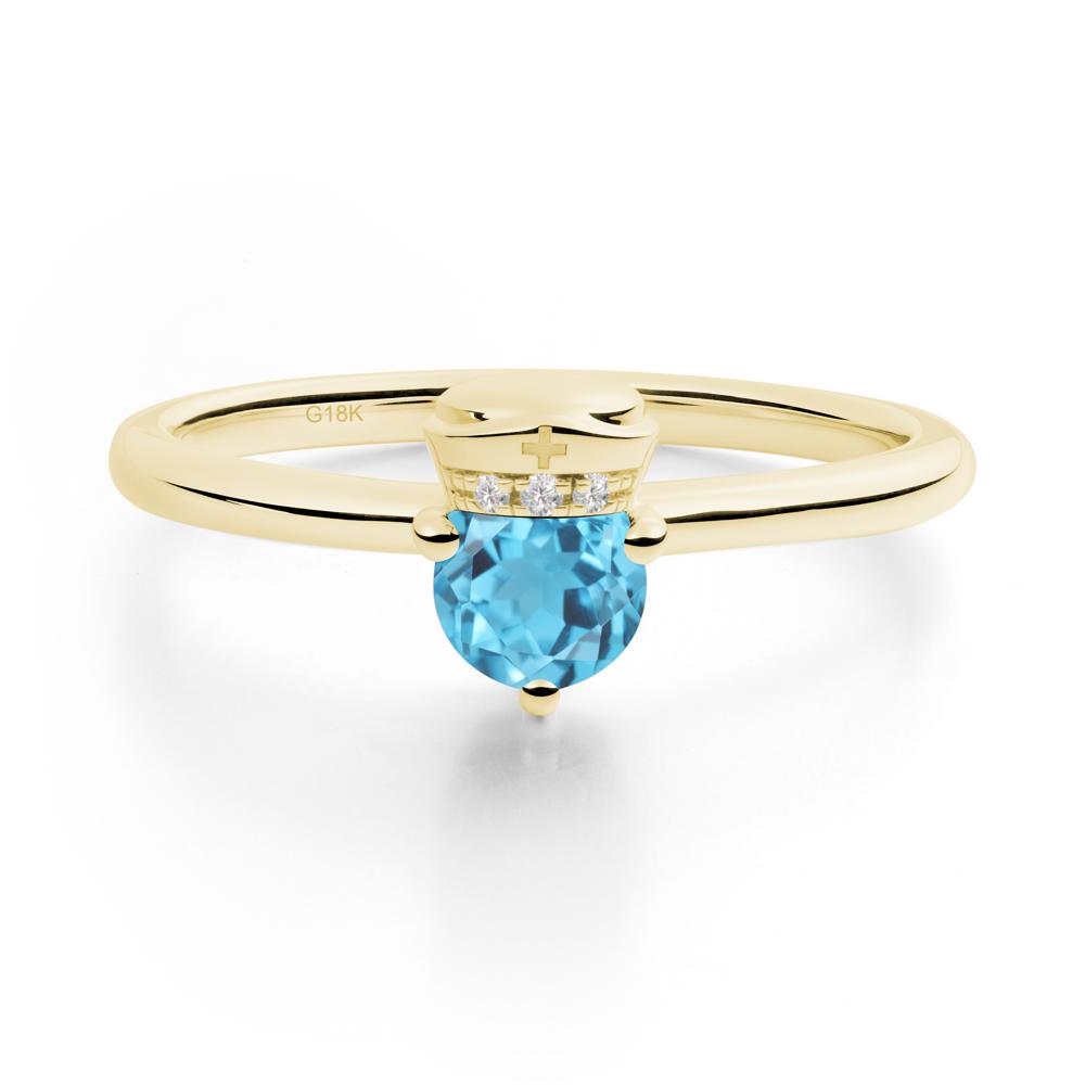 Nurse Cap Inspired Swiss Blue Topaz Ring - LUO Jewelry #metal_18k yellow gold