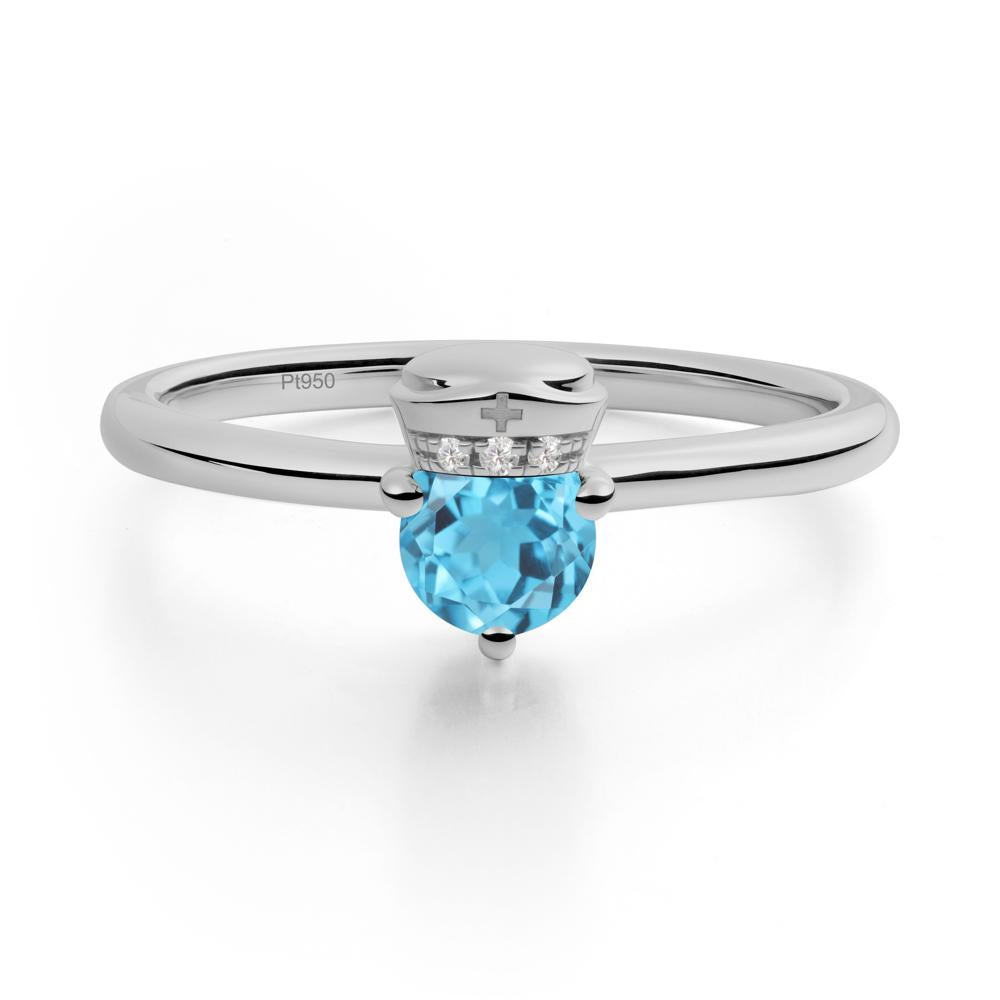 Nurse Cap Inspired Swiss Blue Topaz Ring - LUO Jewelry #metal_platinum