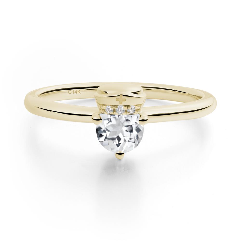 Cap Inspired Round White Topaz Ring - LUO Jewelry #metal_14k yellow gold