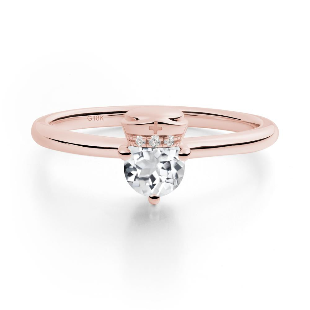 Cap Inspired Round White Topaz Ring - LUO Jewelry #metal_18k rose gold