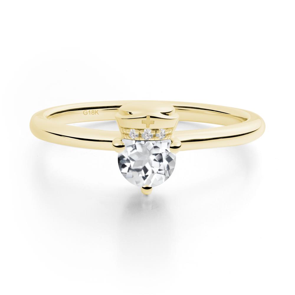 Cap Inspired Round White Topaz Ring - LUO Jewelry #metal_18k yellow gold