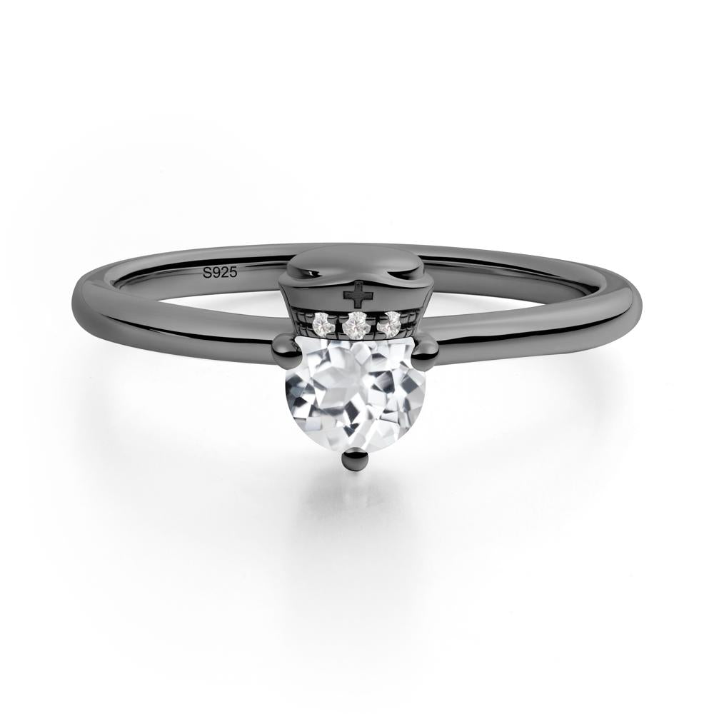 Cap Inspired Round White Topaz Ring - LUO Jewelry #metal_black finish sterling silver