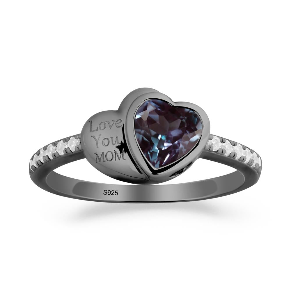 Bezel Set Heart Shaped Alexandrite Ring - LUO Jewelry #metal_black finish sterling silver