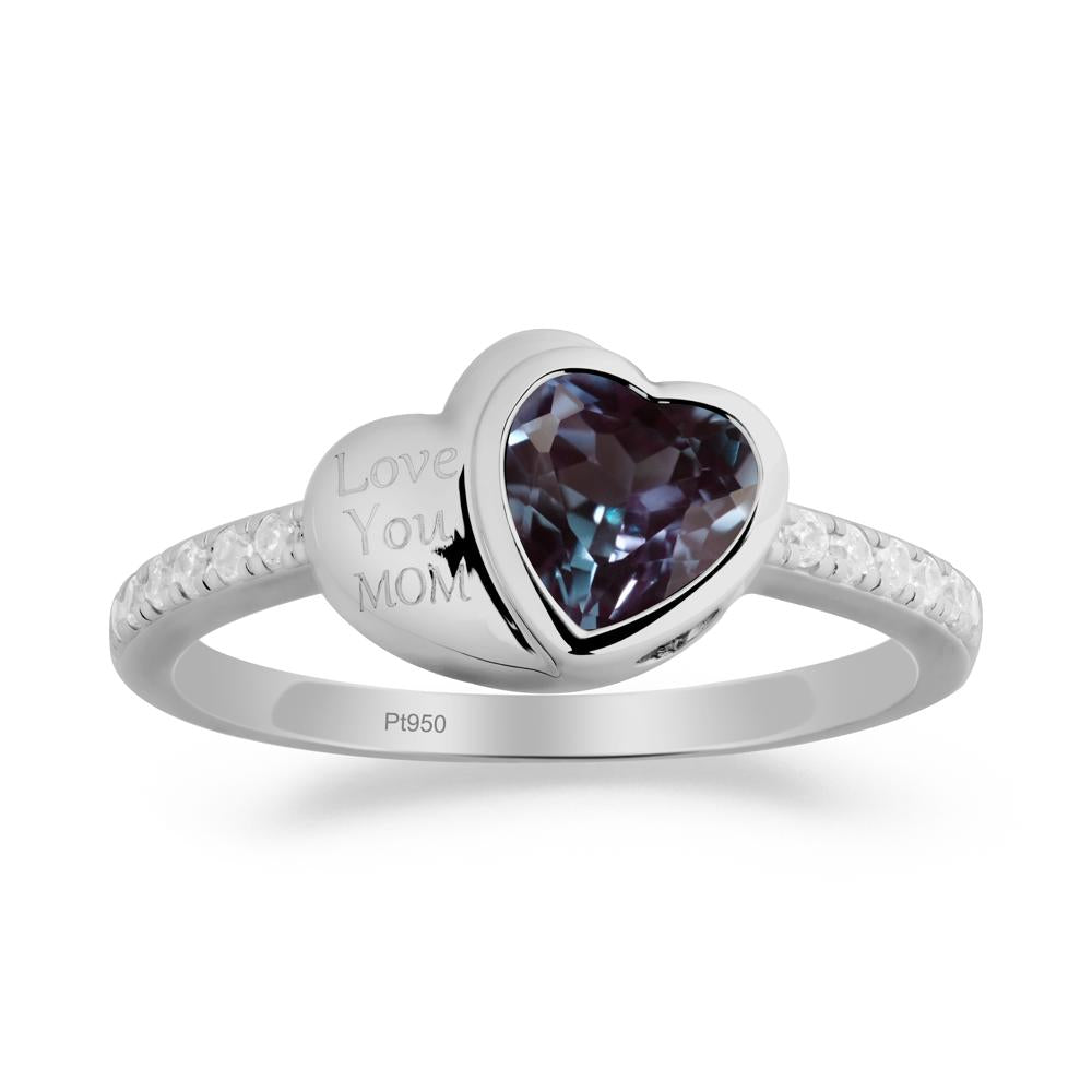 Bezel Set Heart Shaped Alexandrite Ring - LUO Jewelry #metal_platinum
