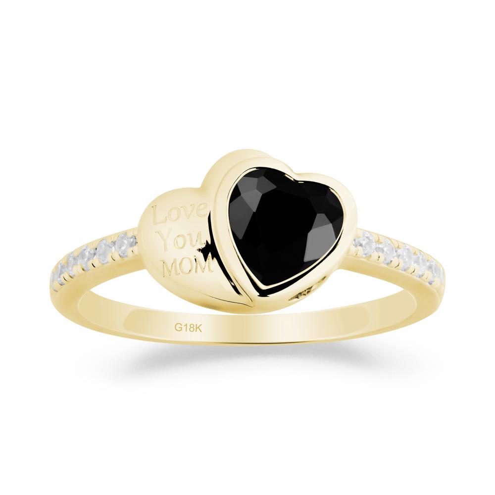 Bezel Set Heart Shaped Black Spinel Ring - LUO Jewelry #metal_18k yellow gold