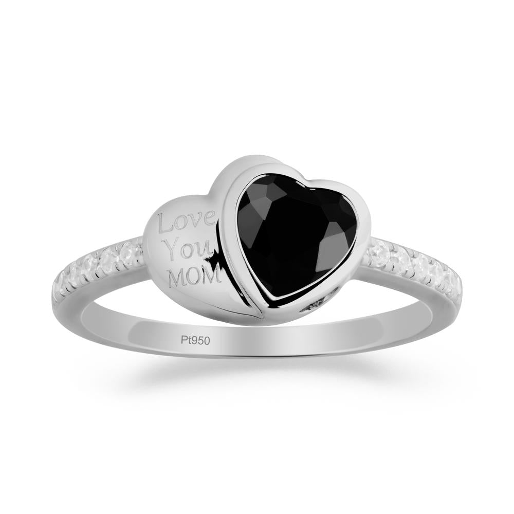 Bezel Set Heart Shaped Black Spinel Ring - LUO Jewelry #metal_platinum