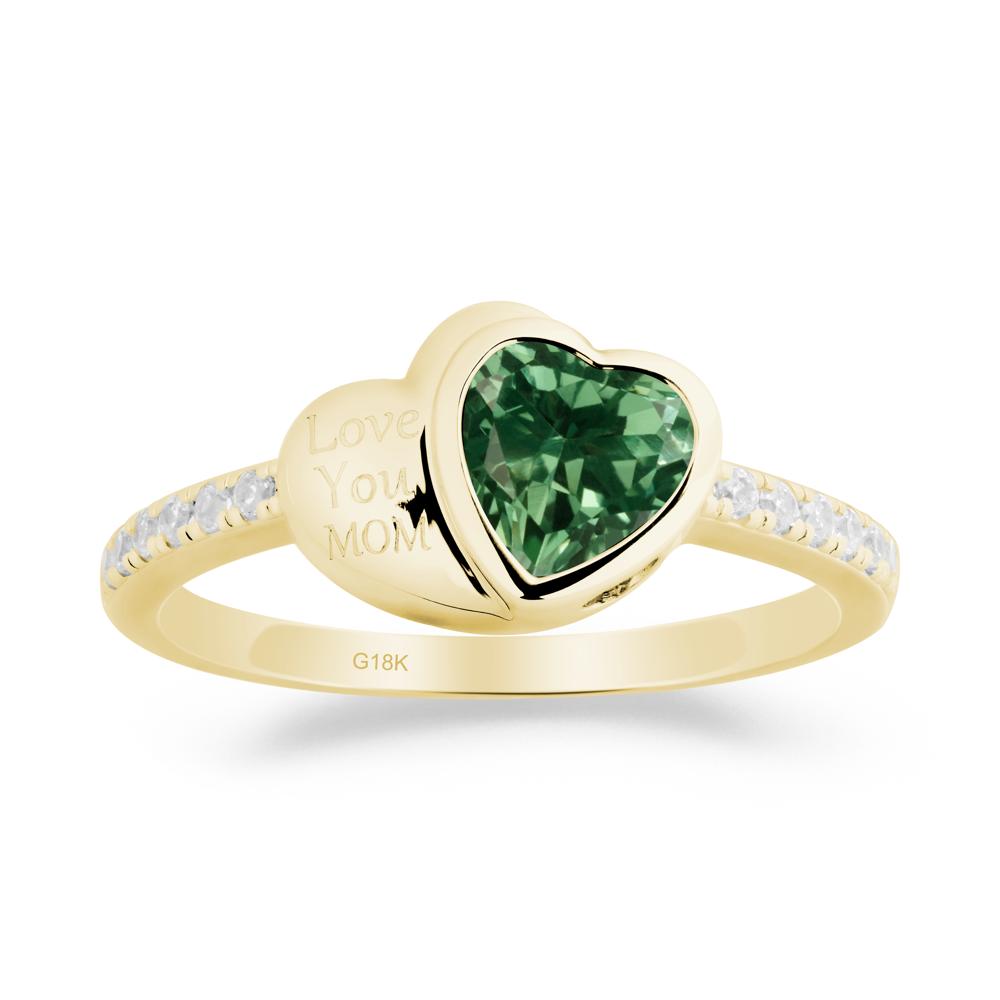 Bezel Set Heart Shaped Green Sapphire Ring - LUO Jewelry #metal_18k yellow gold