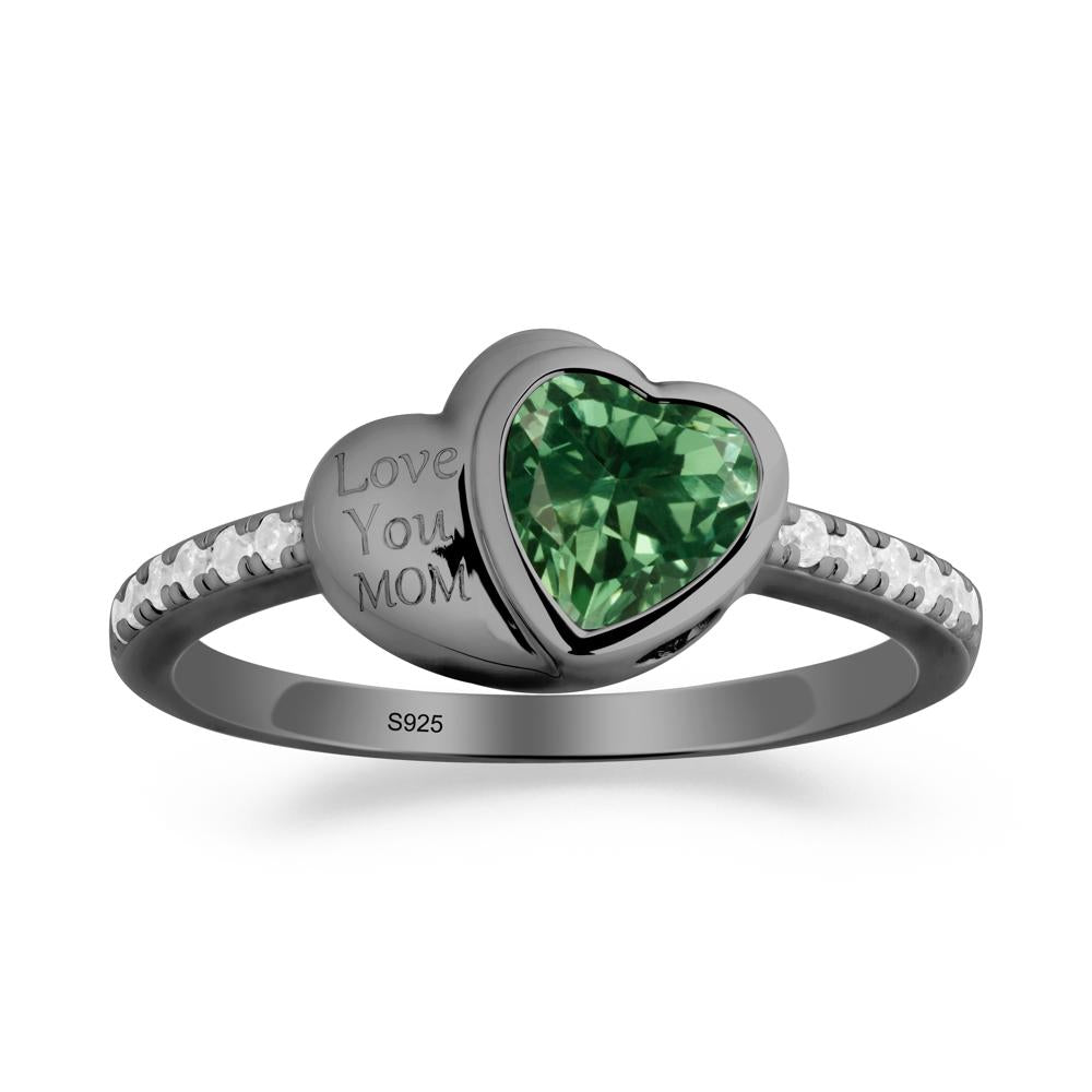 Bezel Set Heart Shaped Green Sapphire Ring - LUO Jewelry #metal_black finish sterling silver