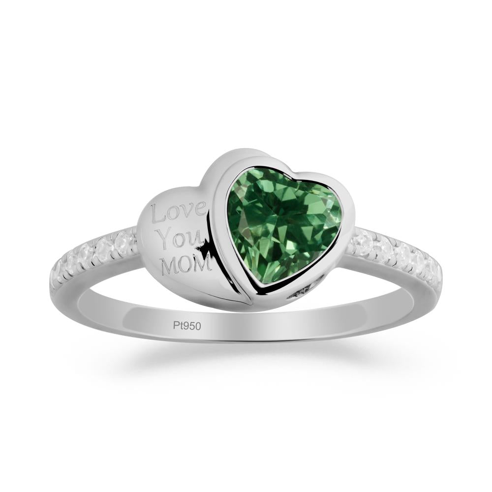 Bezel Set Heart Shaped Green Sapphire Ring - LUO Jewelry #metal_platinum