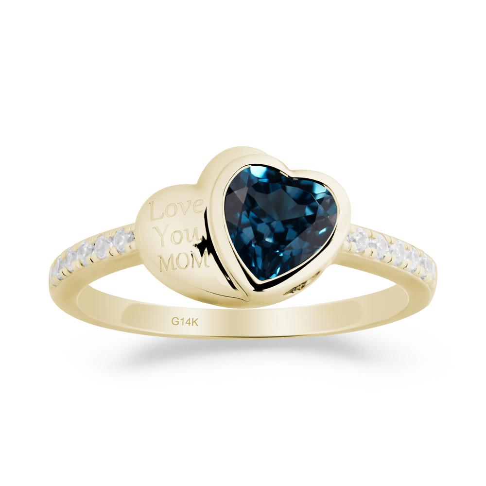 Heart Shaped London Blue Topaz Ring for Mother's Day - LUO Jewelry #metal_14k yellow gold