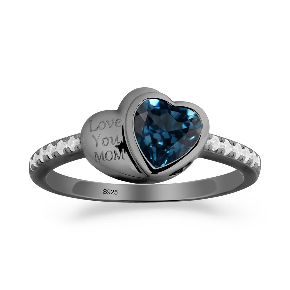 Heart Shaped London Blue Topaz Ring for Mother's Day - LUO Jewelry #metal_black finish sterling silver