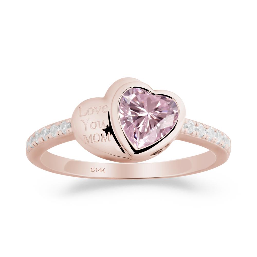 Bezel Set Heart Shaped Pink Cubic Zirconia Ring - LUO Jewelry #metal_14k rose gold