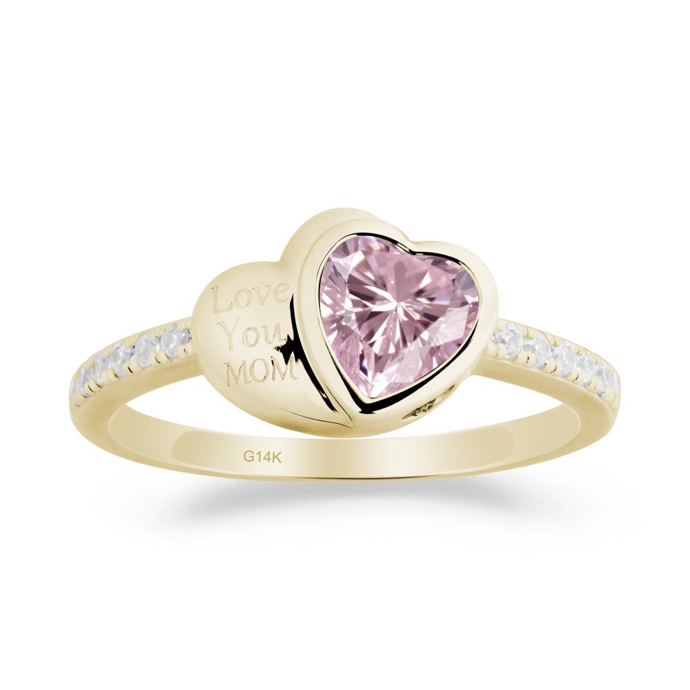 Bezel Set Heart Shaped Pink Cubic Zirconia Ring - LUO Jewelry #metal_14k yellow gold