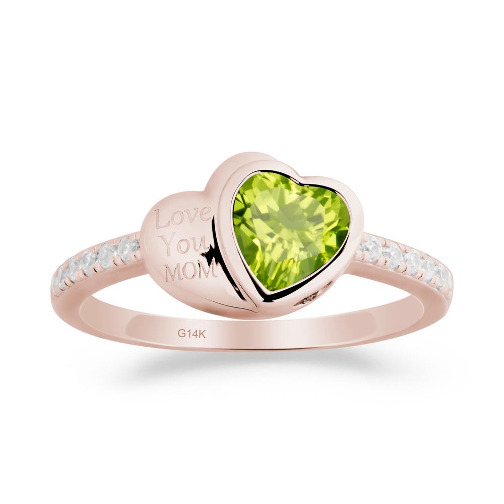Bezel Set Heart Shaped Peridot Ring - LUO Jewelry #metal_14k rose gold