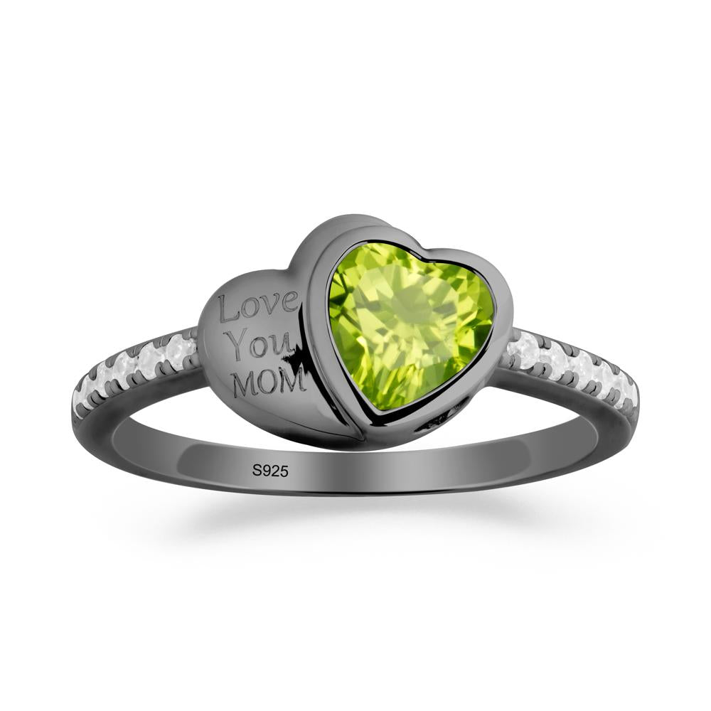 Bezel Set Heart Shaped Peridot Ring - LUO Jewelry #metal_black finish sterling silver