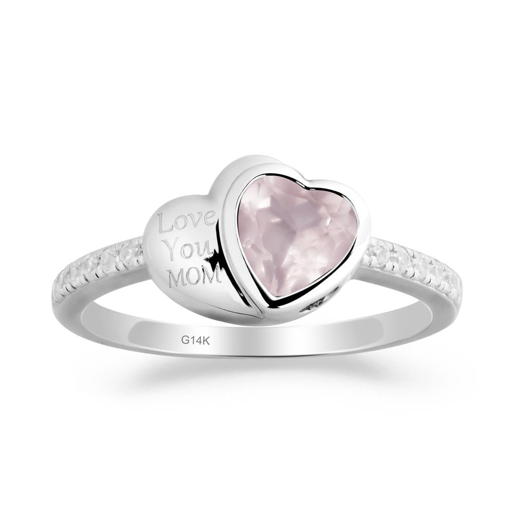 Heart Shaped Rose Quartz Ring for Mother's Day - LUO Jewelry #metal_14k white gold