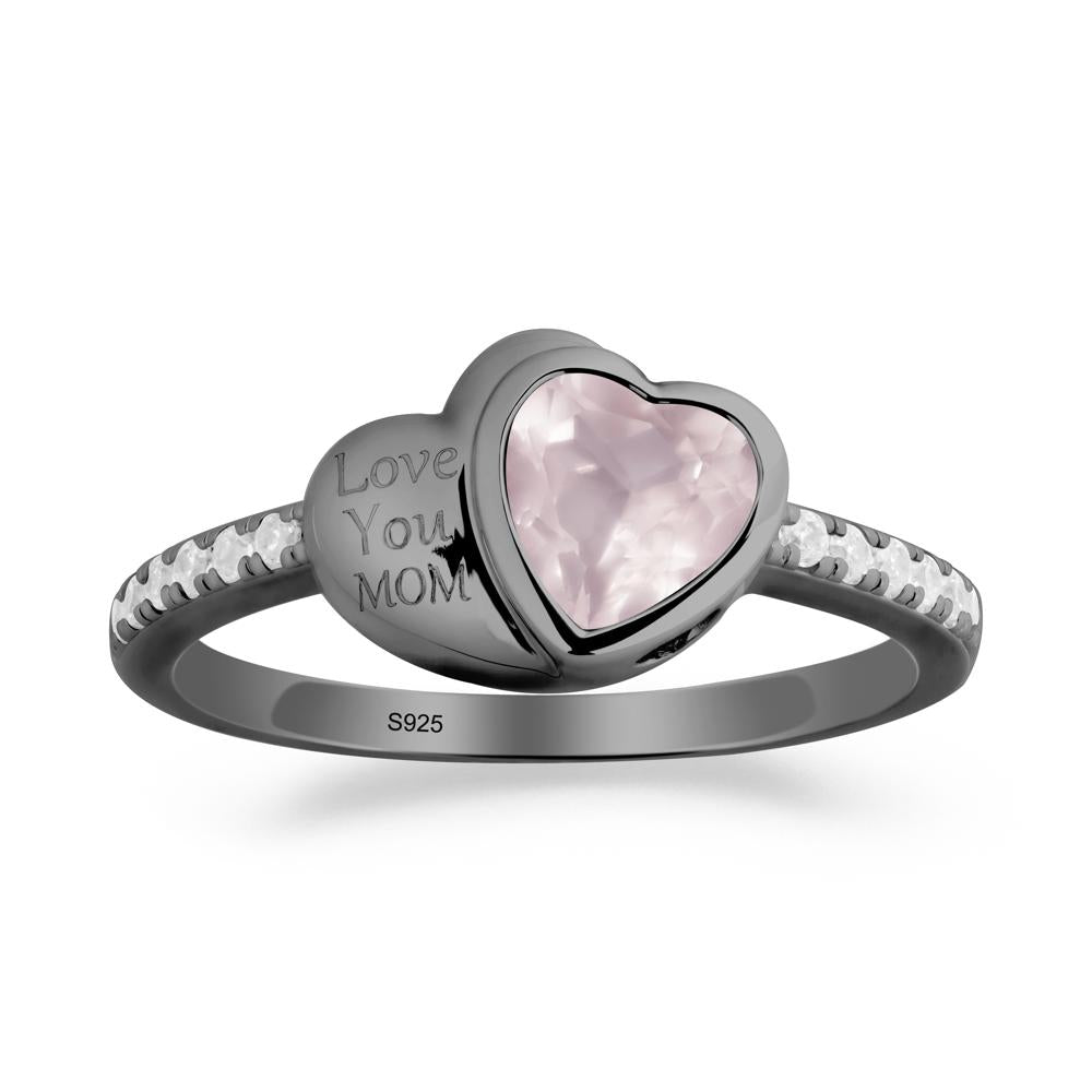 Heart Shaped Rose Quartz Ring for Mother's Day - LUO Jewelry #metal_black finish sterling silver