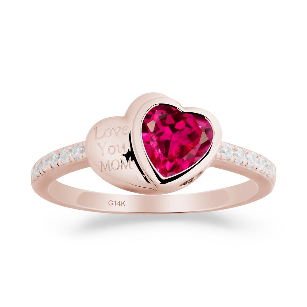 Bezel Set Heart Shaped Ruby Ring - LUO Jewelry #metal_14k rose gold