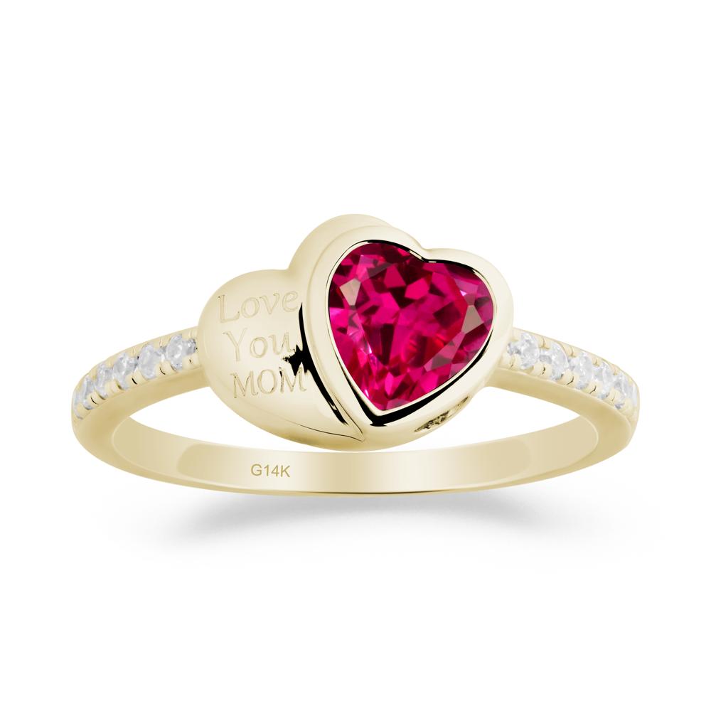 Bezel Set Heart Shaped Ruby Ring - LUO Jewelry #metal_14k yellow gold