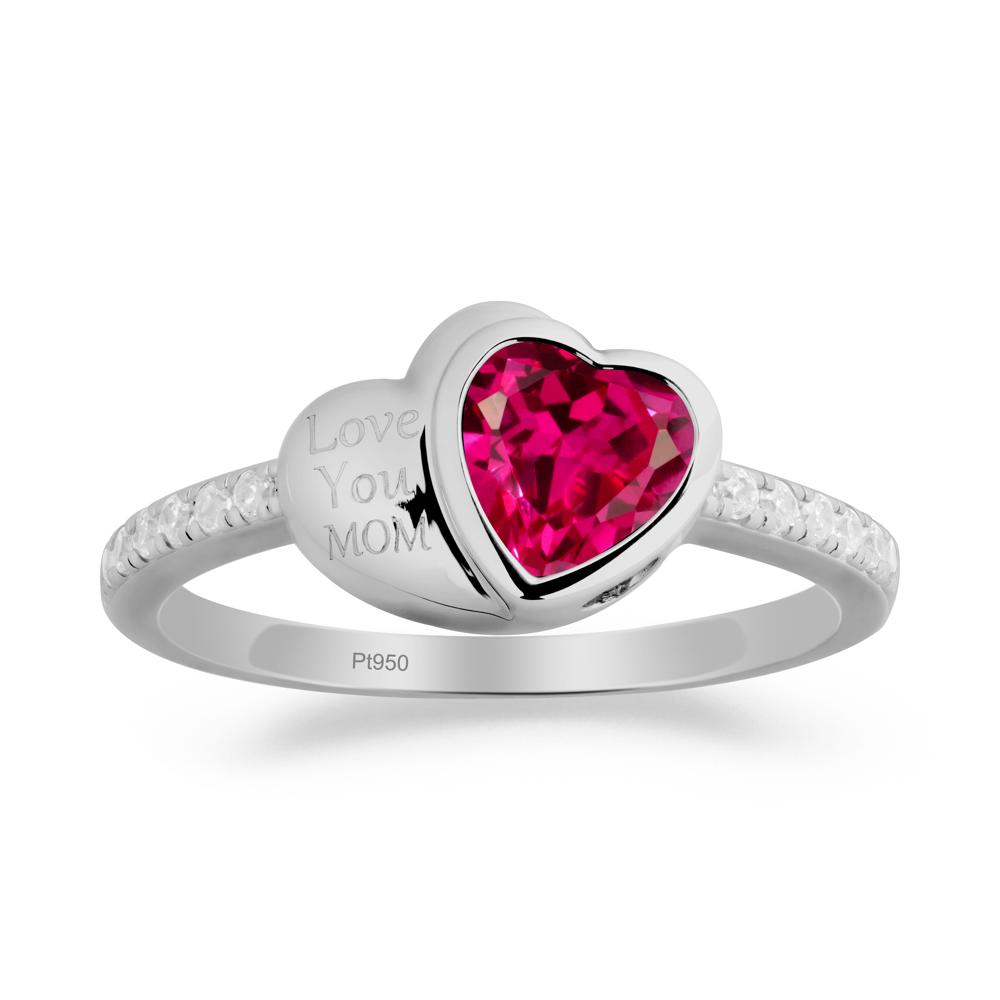 Bezel Set Heart Shaped Ruby Ring - LUO Jewelry #metal_platinum