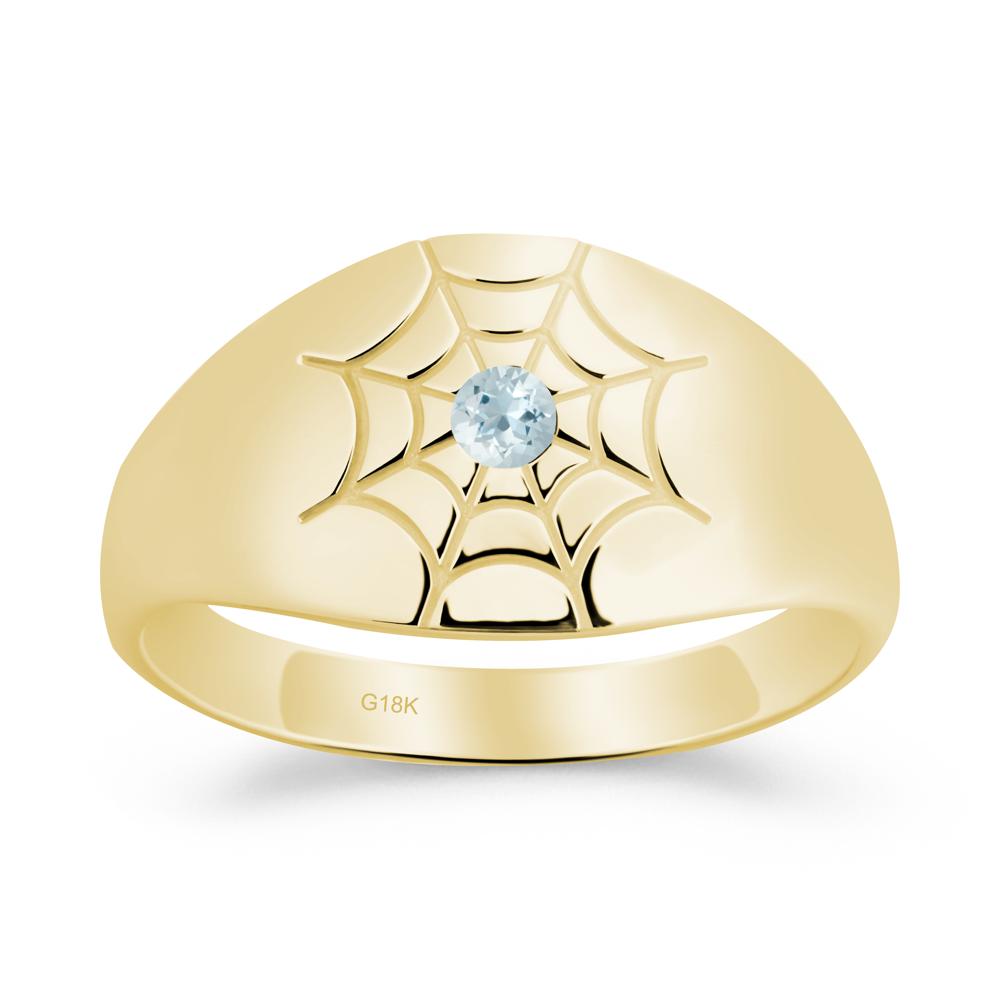 Men's Gothic Aquamarine Ring with Spider Wed - LUO Jewelry #metal_18k yellow gold