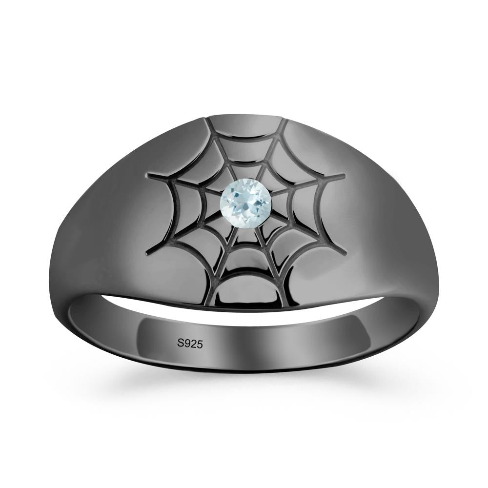 Men's Gothic Aquamarine Ring with Spider Wed - LUO Jewelry #metal_black finish sterling silver