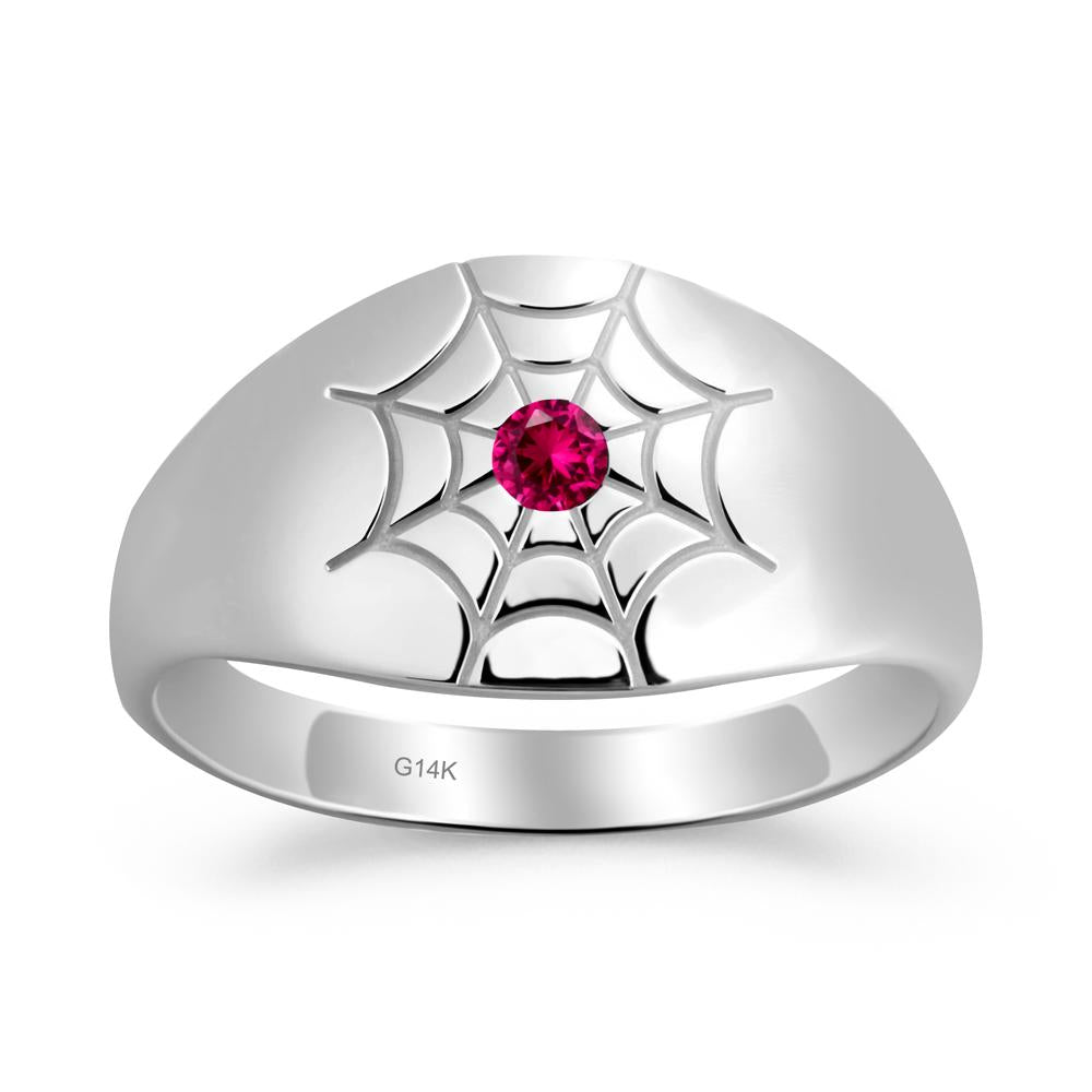 Men's Gothic Ruby Ring with Spider Wed - LUO Jewelry #metal_14k white gold