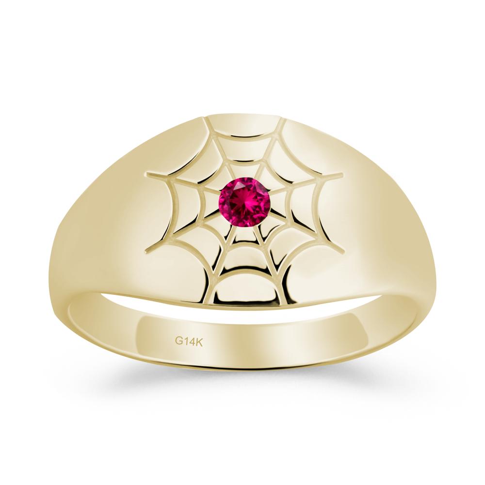 Men's Gothic Ruby Ring with Spider Wed - LUO Jewelry #metal_14k yellow gold