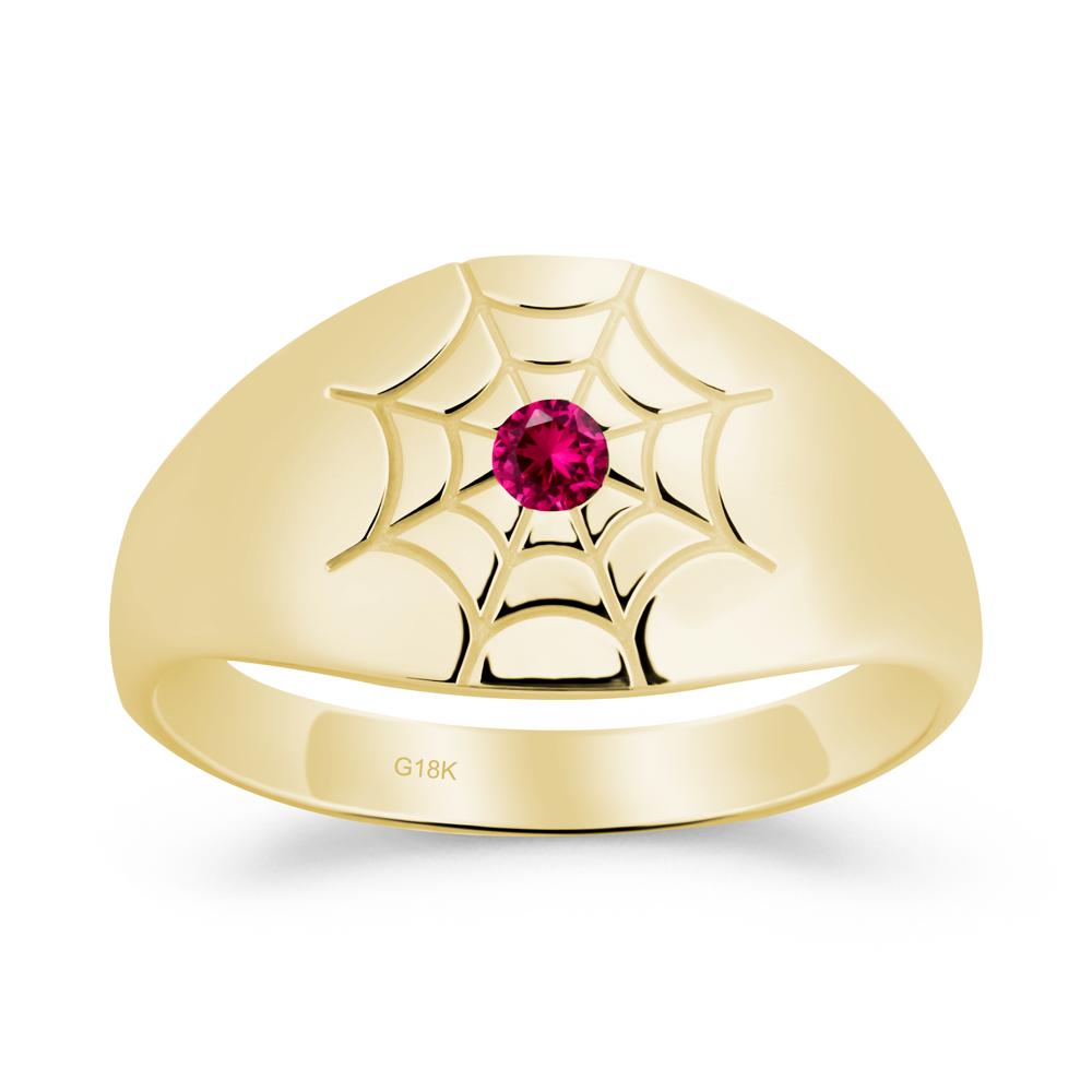Men's Gothic Ruby Ring with Spider Wed - LUO Jewelry #metal_18k yellow gold