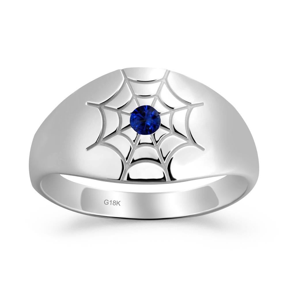 Men's Gothic Sapphire Ring with Spider Wed - LUO Jewelry #metal_18k white gold