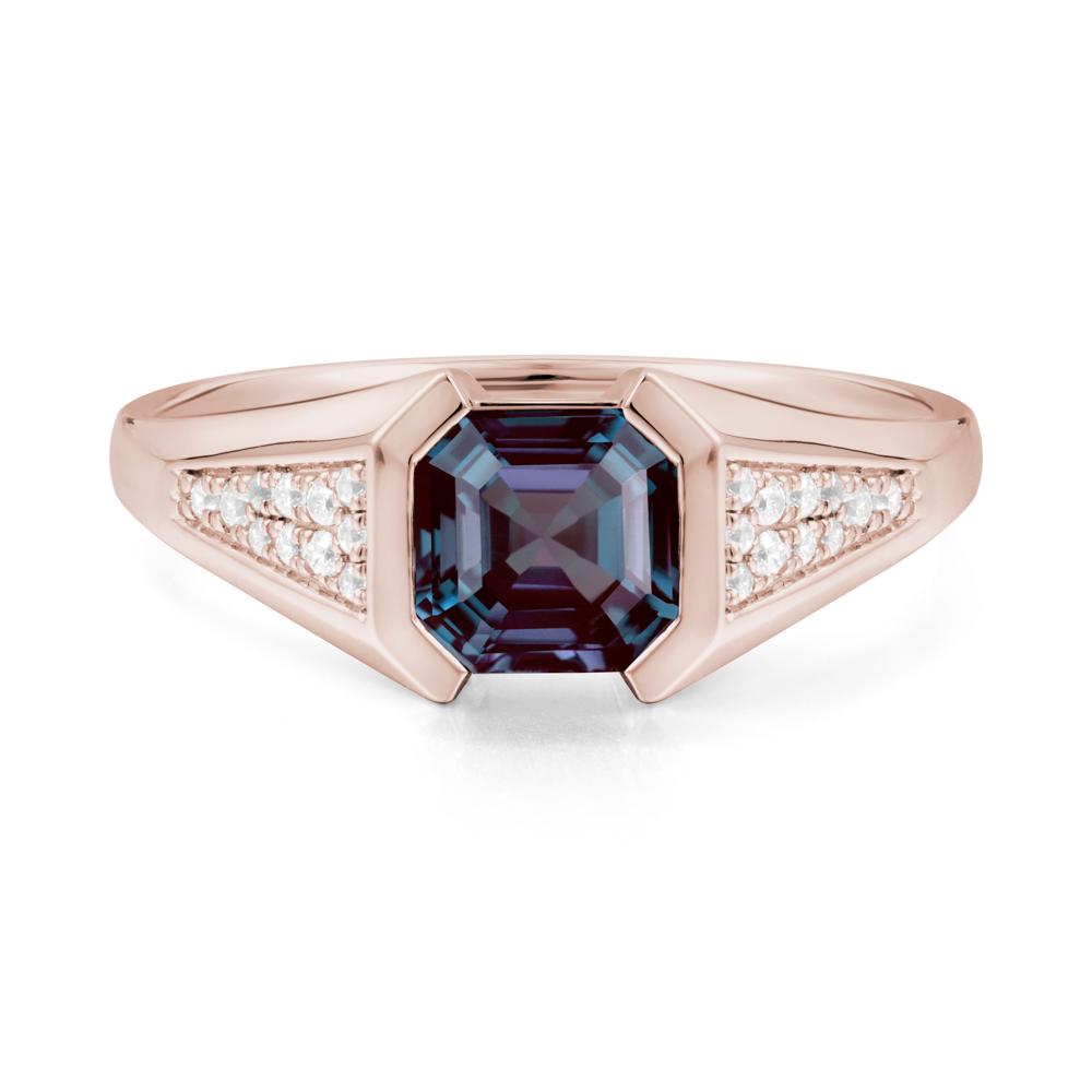 Asscher Cut Alexandrite Bezel Ring - LUO Jewelry #metal_14k rose gold