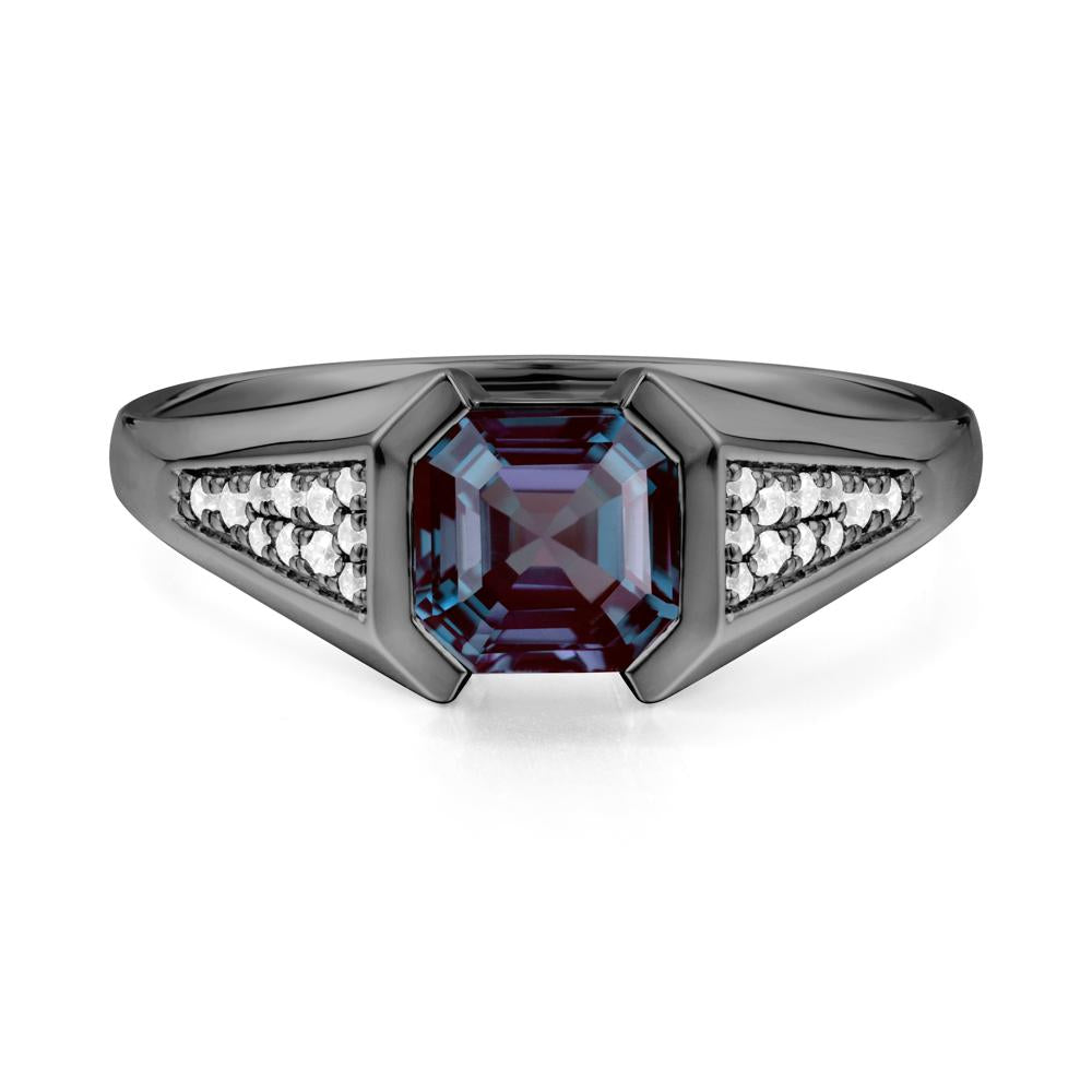 Asscher Cut Alexandrite Bezel Ring - LUO Jewelry #metal_black finish sterling silver