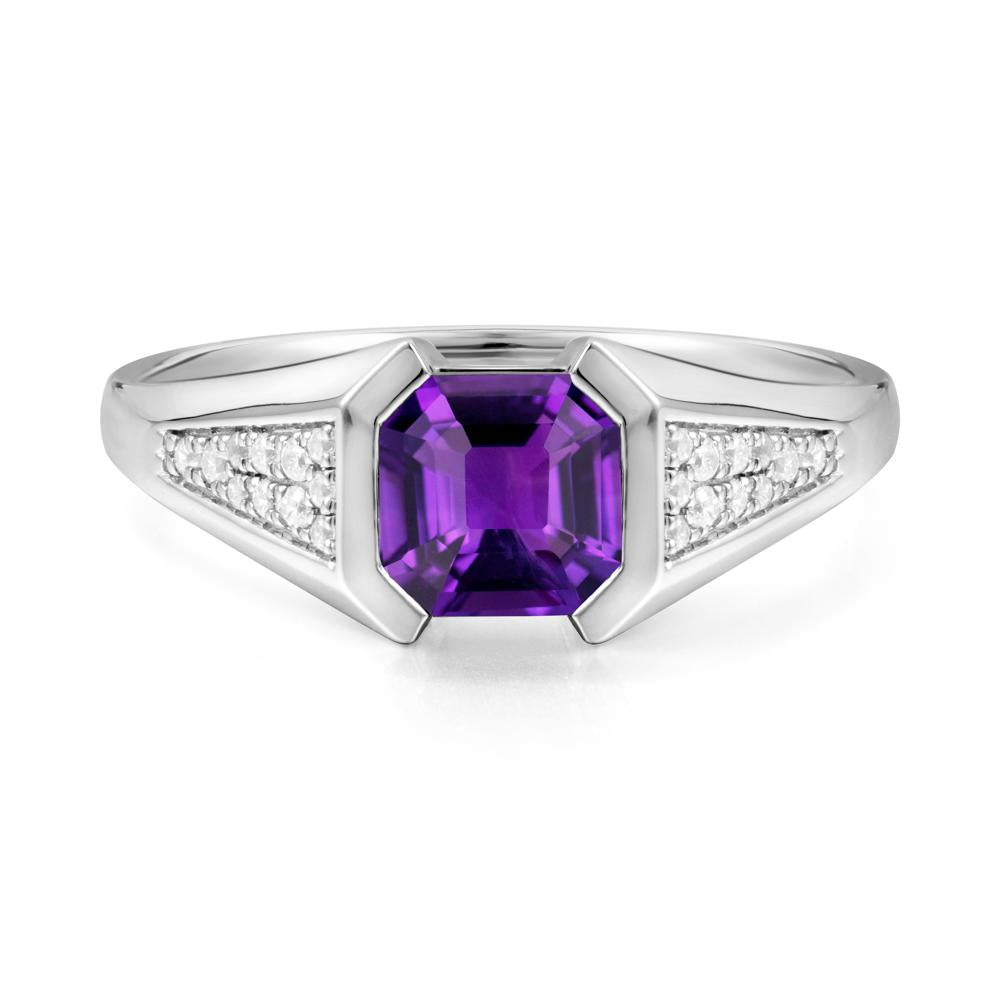 Asscher Cut Amethyst Statement Ring - LUO Jewelry #metal_14k white gold