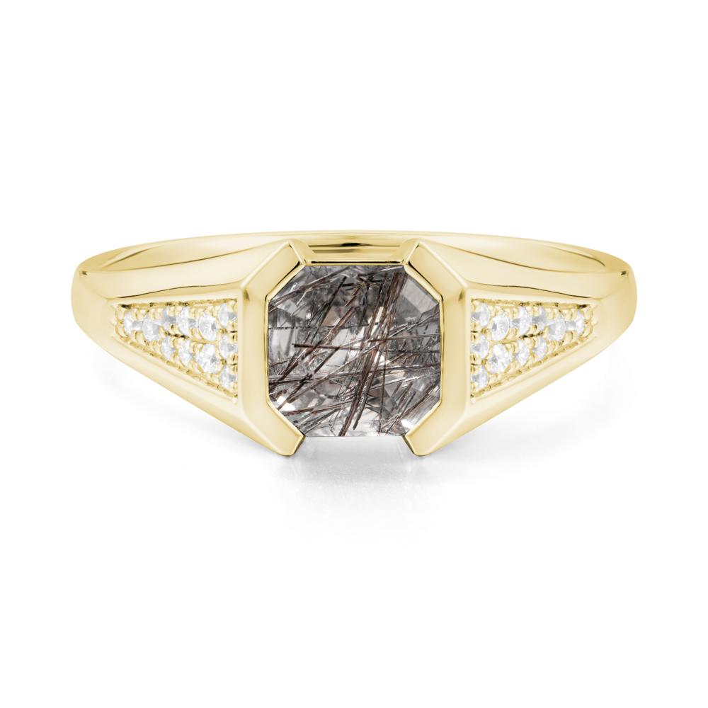 Asscher Cut Black Rutilated Quartz Bezel Ring - LUO Jewelry #metal_18k yellow gold
