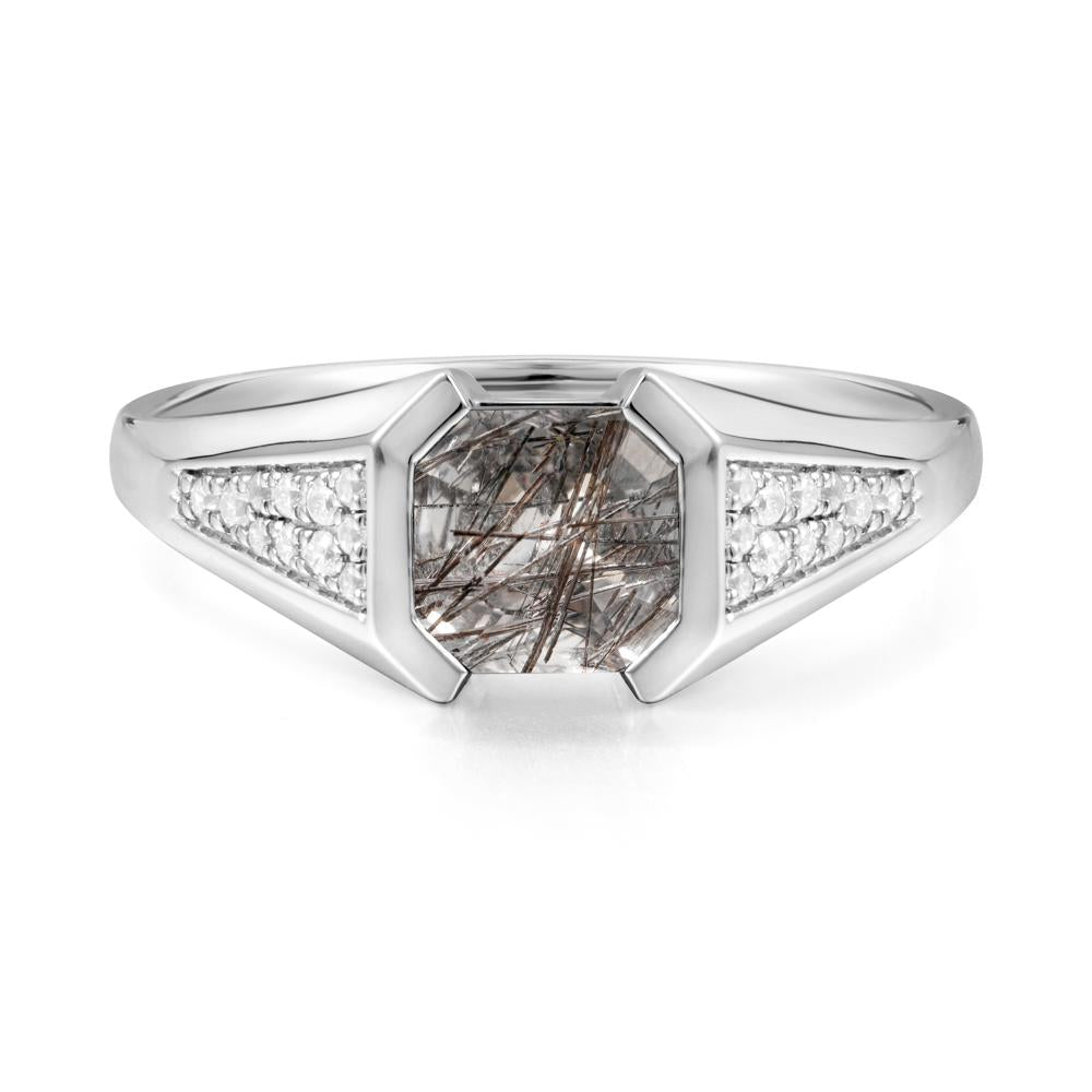 Asscher Cut Black Rutilated Quartz Bezel Ring - LUO Jewelry #metal_sterling silver