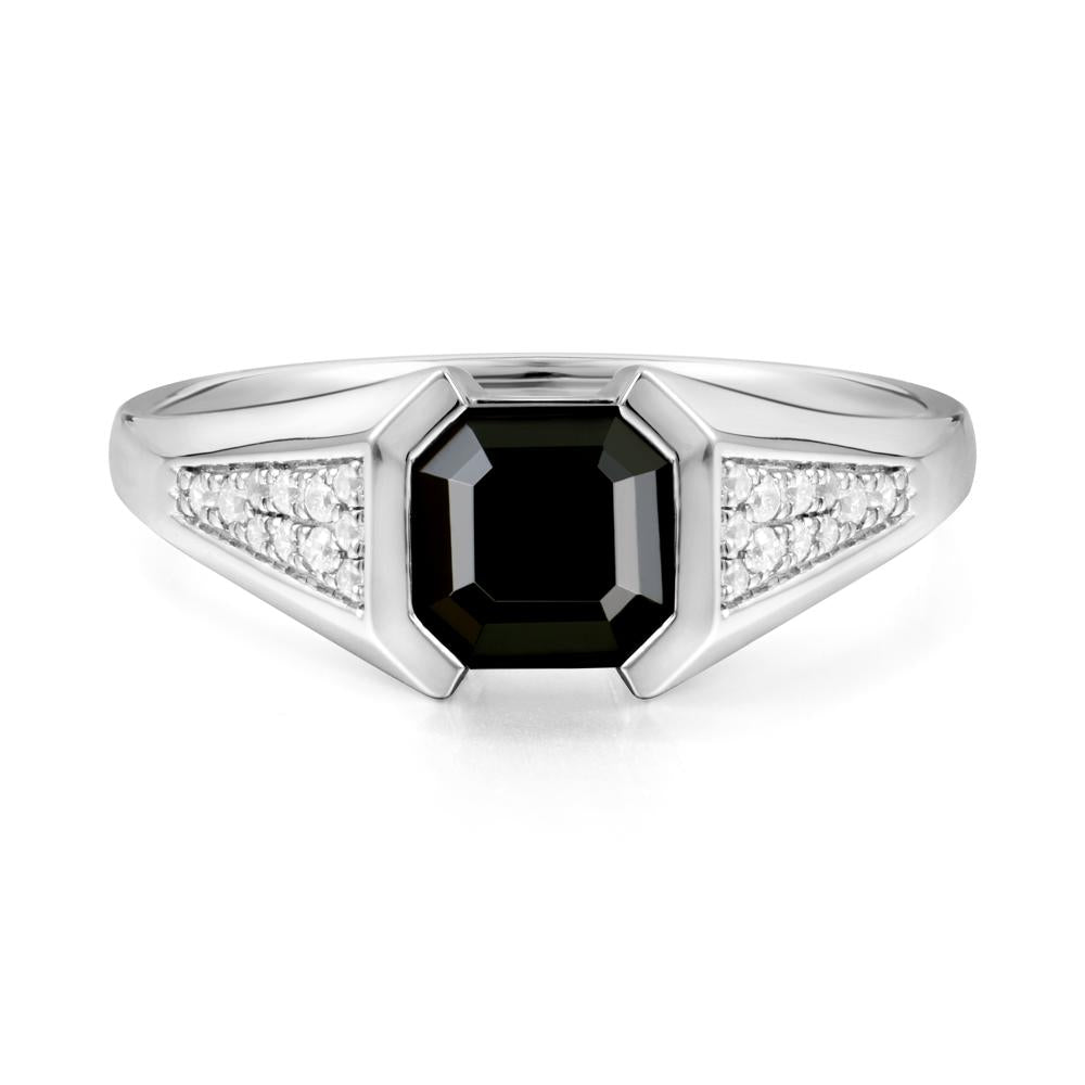 Asscher Cut Black Spinel Statement Ring - LUO Jewelry #metal_14k white gold