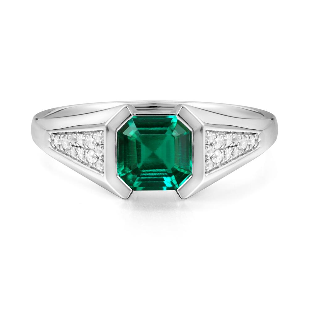 Asscher Cut Emerald Bezel Ring - LUO Jewelry #metal_14k white gold