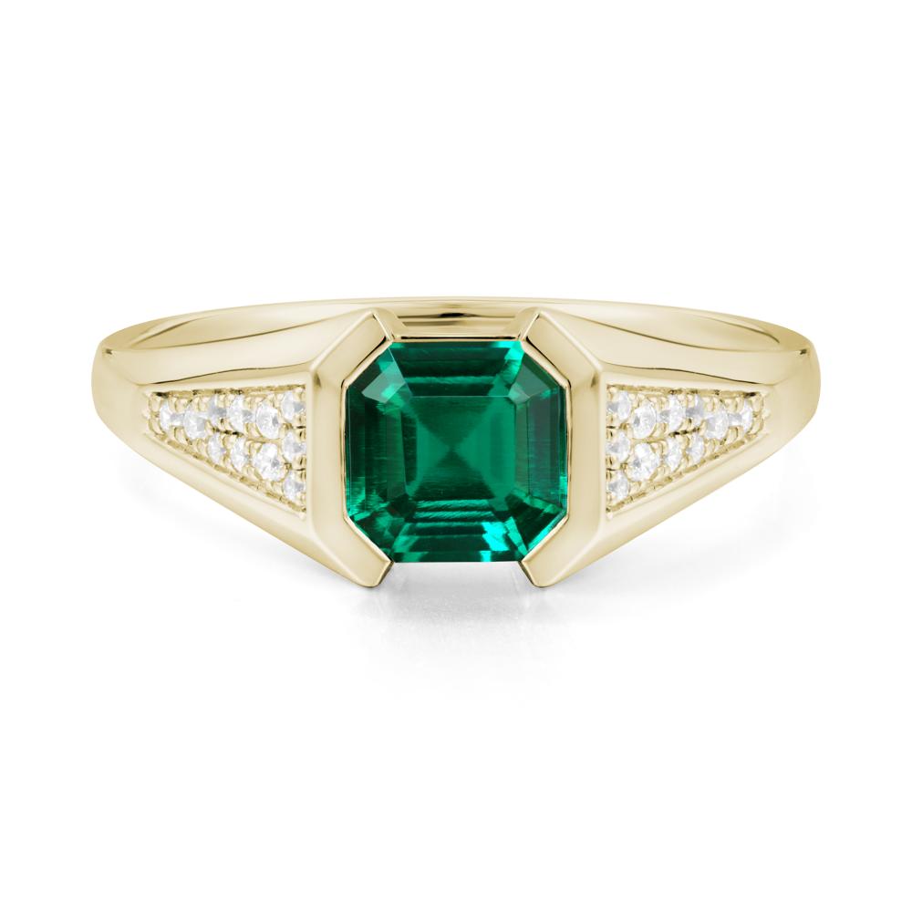 Asscher Cut Emerald Bezel Ring - LUO Jewelry #metal_14k yellow gold