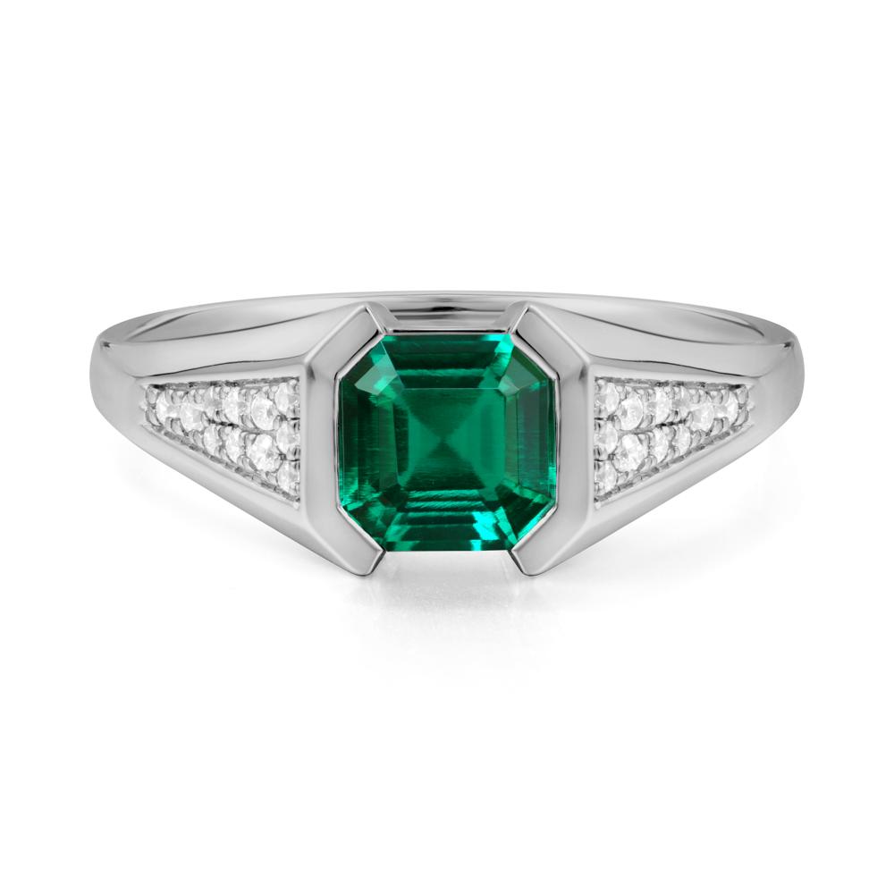 Asscher Cut Emerald Bezel Ring - LUO Jewelry #metal_platinum
