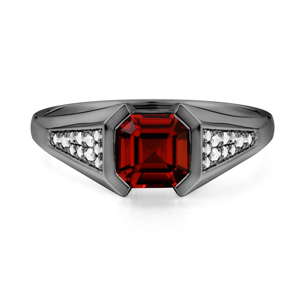 Asscher Cut Garnet Bezel Ring - LUO Jewelry #metal_black finish sterling silver