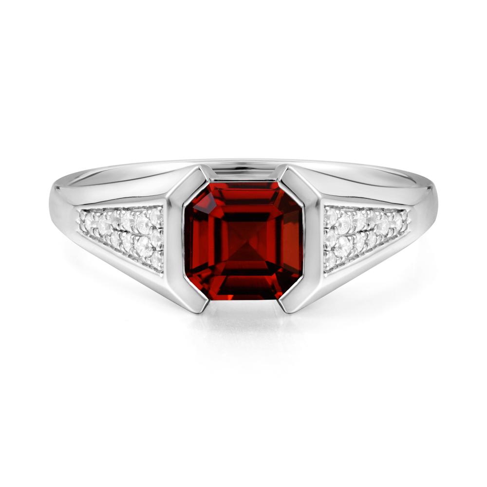 Asscher Cut Garnet Bezel Ring - LUO Jewelry #metal_sterling silver