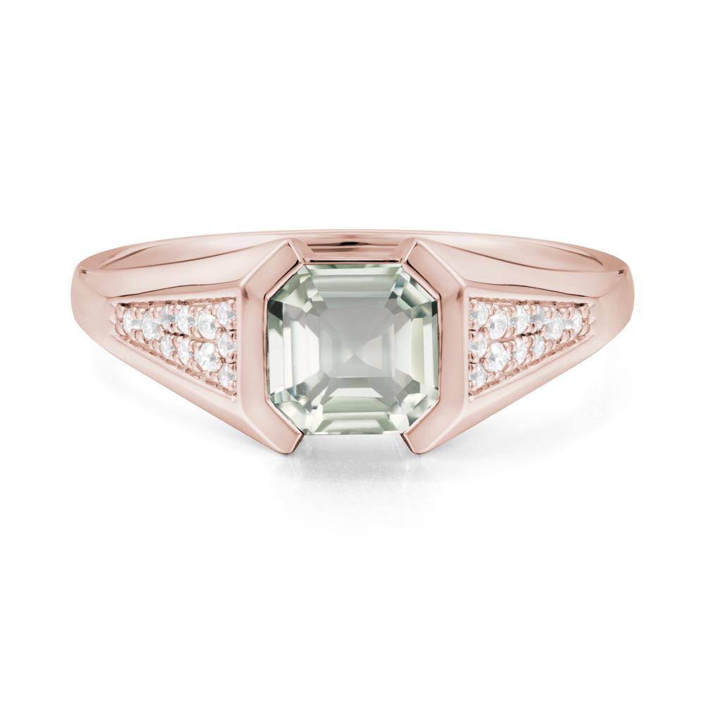 Asscher Cut Green Amethyst Bezel Ring - LUO Jewelry #metal_14k rose gold