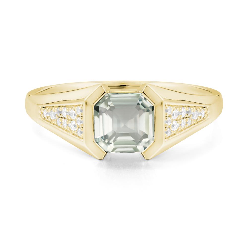 Asscher Cut Green Amethyst Bezel Ring - LUO Jewelry #metal_18k yellow gold
