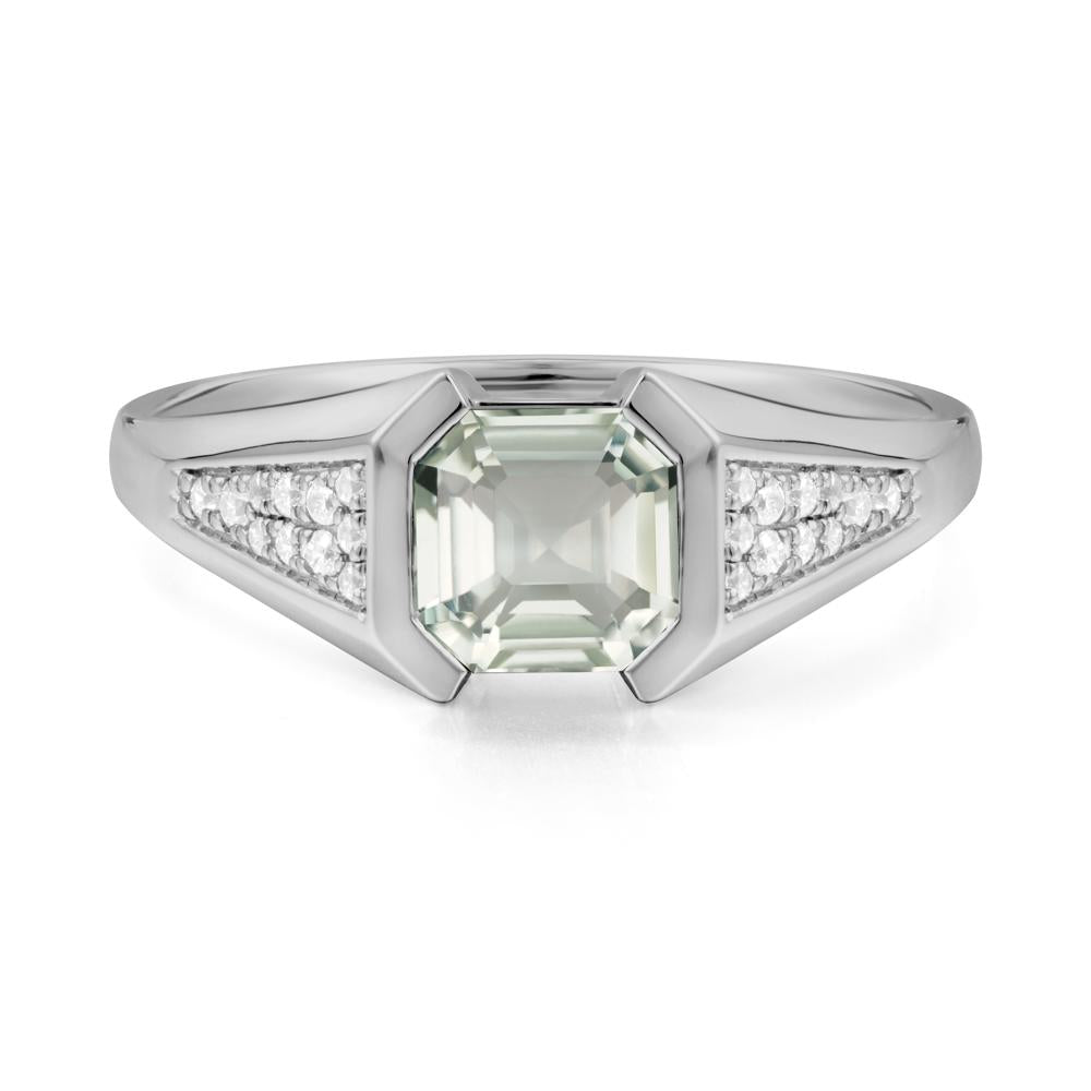 Asscher Cut Green Amethyst Bezel Ring - LUO Jewelry #metal_platinum