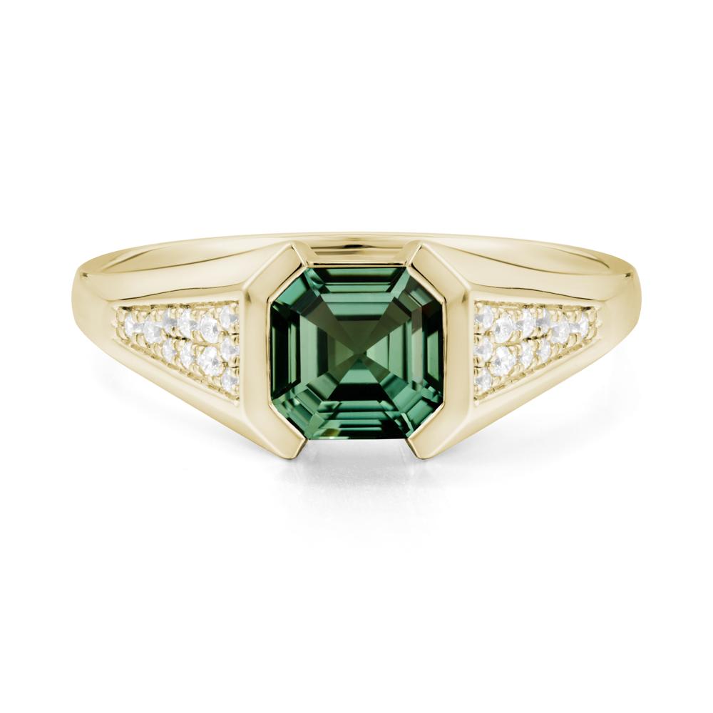 Asscher Cut Green Sapphire Statement Ring - LUO Jewelry #metal_14k yellow gold